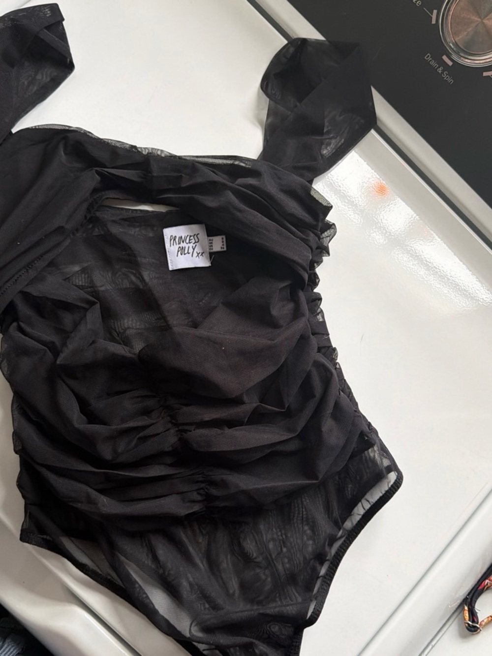 Princess Polly Black Sheer Ruched Bodysuit